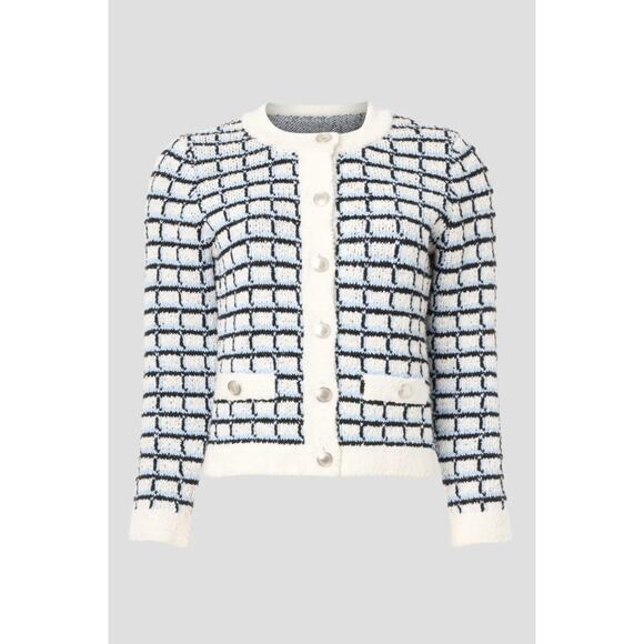 Veronica Beard Lavigne Sweater Jacket Size Large in Blue/White/Black Cotton XS - Picture 2 of 11